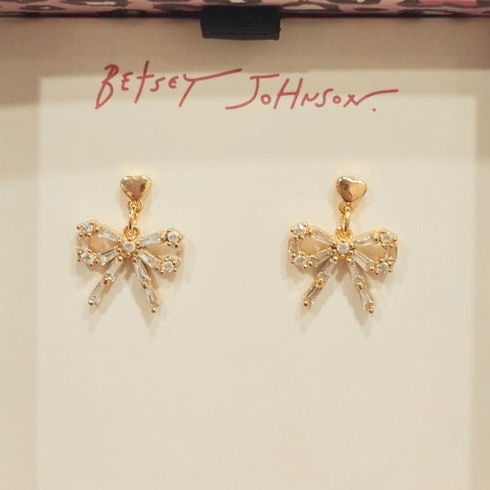 Betsey Johnson Bow Drop Earrings - Picture 2 of 5